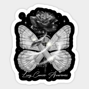 Lung Cancer Awareness Rose Butterfly Ribbon Sticker